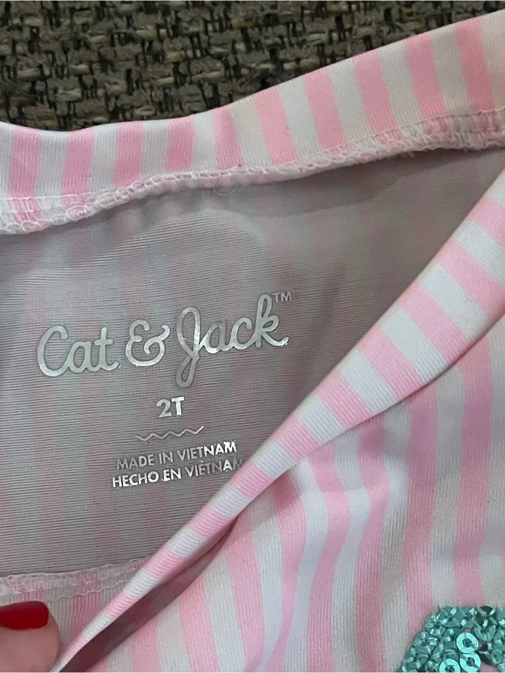 Cat & Jack Pink Stripe Long-Sleeve Rashguard Set with Red Swim Bottoms